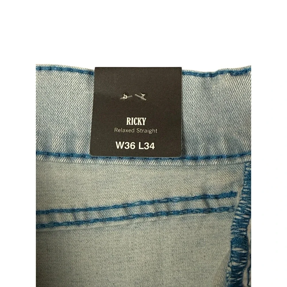 TRUE RELIGION 36 Ricky Big T Jeans Mens Light Wash Straight 701453 NWT